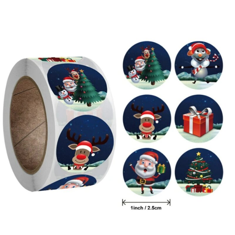 Merry Christmas Stickers 500pcs/roll Christmas Tree Santa Claus Snowman Round Stickers Handmade Card Box Package Labels