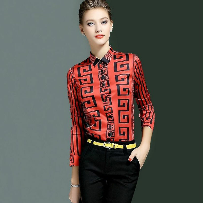 Women's 2021 spring and autumn new fashion printed lapel long sleeve shirt slim shirt women