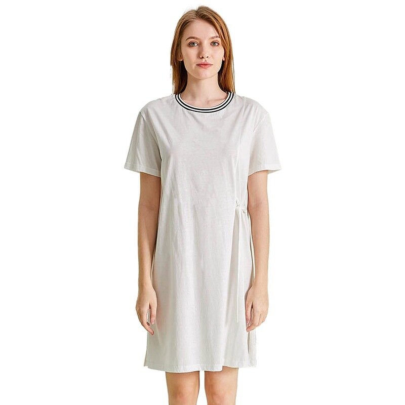 Camisola de verão 2021 algodão, pijama feminino de seda longa e fina, roupas de casa e algodão com manga curta