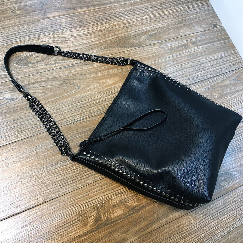 Moda marka Studded torba na ramię kobiety wysokiej jakości czarny Pu torebka damska luksusowe duża pojemność torebka na zakupy kobieta 2021