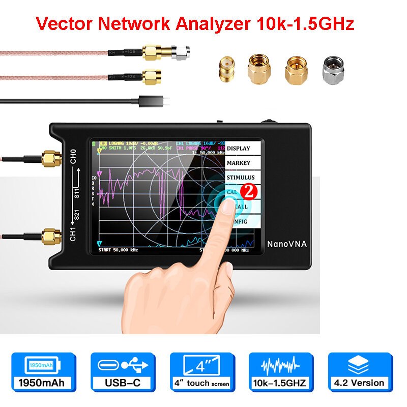 Analyseur de réseau vectoriel 4 pouces, 2020, analyseur de spectre d'antenne 10KHz ~ NanoVNA-H4 GHz, VNA HF VHF UHF UV, nouvelle Version 1.5