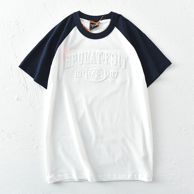 2021 Summer T Shirts Men Shirt Arm Stitching Retro Creative 3D Lettering COTTON Harajuku Oversized T-Shirt Men Clothing Tee