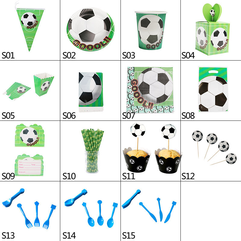 Conjunto de utensílios para festa de futebol, conjunto de talheres para decoração de festas, copos, guardanapo, saco de doces, itens de festa de aniversário
