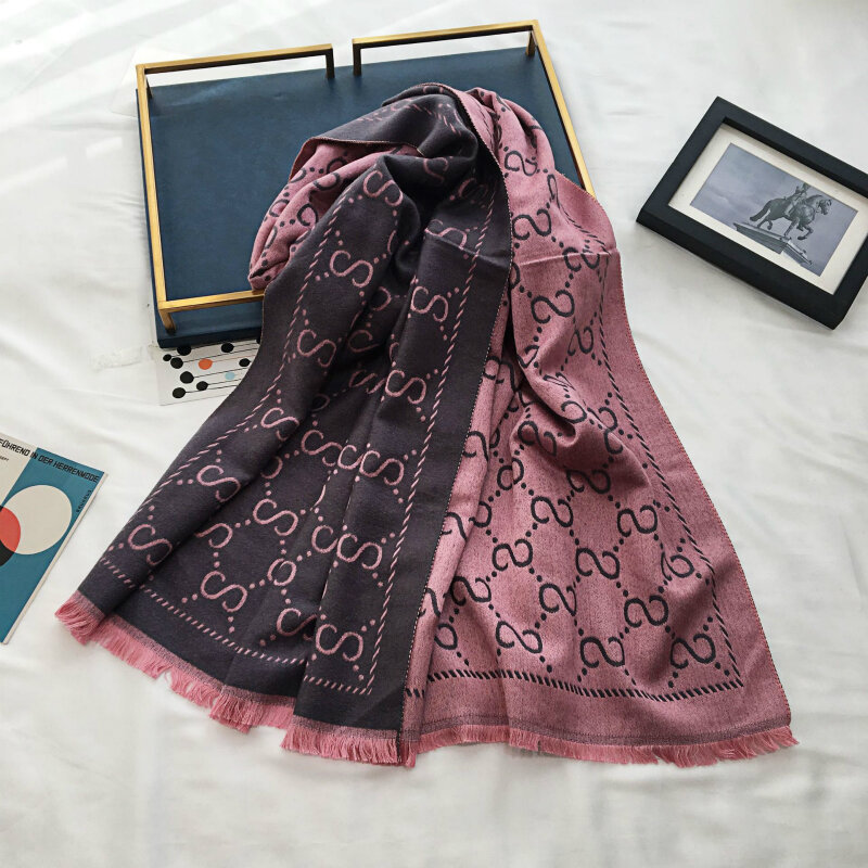 Bufanda de Cachemira de imitación con letras para mujer, chal cálido de doble cara A la moda, de doble uso, invierno, nueva marca
