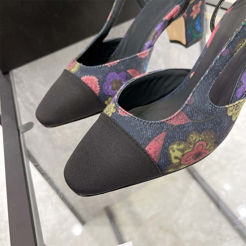 Sandały na grubym obcasie kwiatowe klasyczne eleganckie delikatne oryginalne skórzane buty damskie codzienne wszystkie mecze rozmiar 34-42