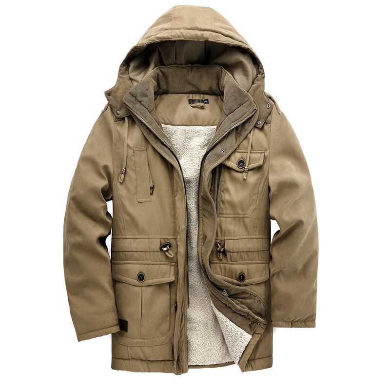 2021 Высококачественная однотонная мужская куртка-бомбер, повседневная куртка из меха ягненка, Теплая стеганая куртка, Мужская зимняя хлопко...