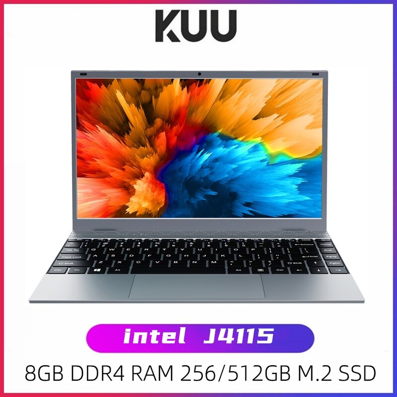 KUU – pc portable XBOOK avec écran de 14.1 pouces, Windows 10, processeur Intel J4115 Quad core, 8 go de RAM DDR4, SSD de 128 go et 256 go