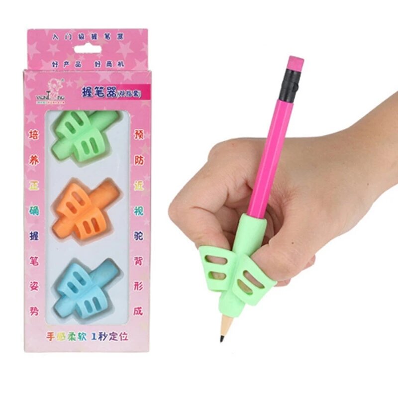 Portalápices de silicona de tres dedos, agarre de lápices de papelería para estudiantes, dispositivo de práctica de sujeción para bebé, herramienta de corrección de escritura para niños