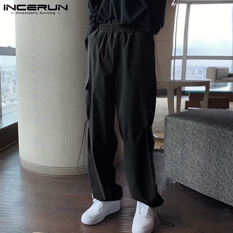 INCERUN – pantalon Baggy décontracté pour hommes, taille élastique, couleur unie, poches, jogging, Streetwear, à la mode, 2021, S-5XL