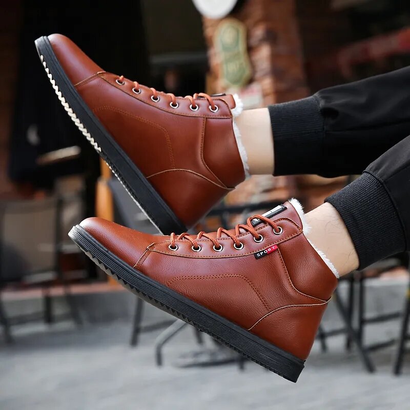 Size 44 45 artifical leather boots boy snow plush warmed shoes casual ankle martin boots men sneakers