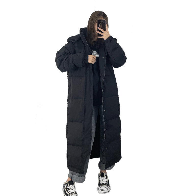 Winter 90% White Duck Down Coat Women Hooded Warm Puffer Jacket Famale X-long Korean Parkas Casual Chaquetas Para Mujer SQQ691