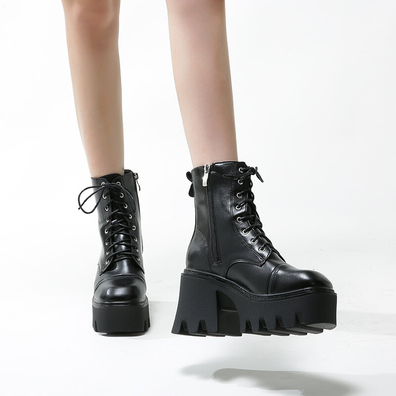 Botas de estilo Martin para mujer, botines femeninos de suela gruesa con tacón alto, estilo mott punk, otoño e invierno, 2021