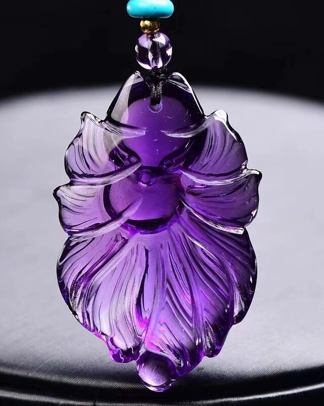 Pendentif en Quartz améthyste violette naturelle, 9 queues de renard 41x27x9mm, cristal sculpté, améthyste Rare pour femmes, guérison Reiki AAAAA