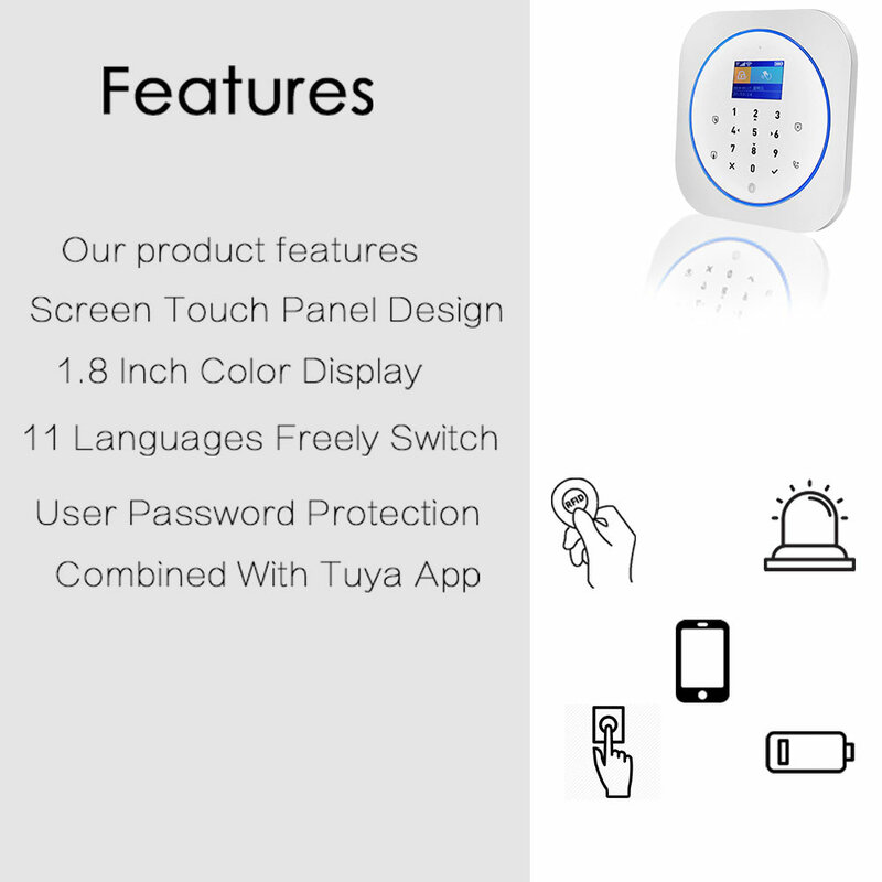 TUGARD G12 + K10 WiFi Home Alarm włamaniowy bezprzewodowy 433MHz GSM TFT LCD klawiatura dotykowa 11 języków alarmowy System bezpieczeństwa
