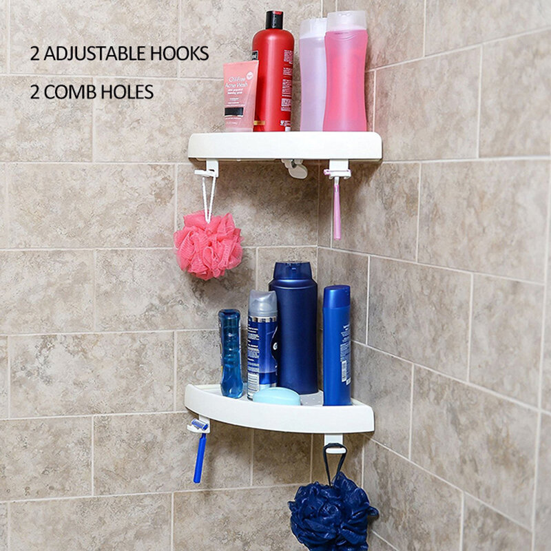 VEHHE – étagère de salle de bain avec 2 crochets, organisateur d'angle, caddie de rangement, porte-shampoing mural