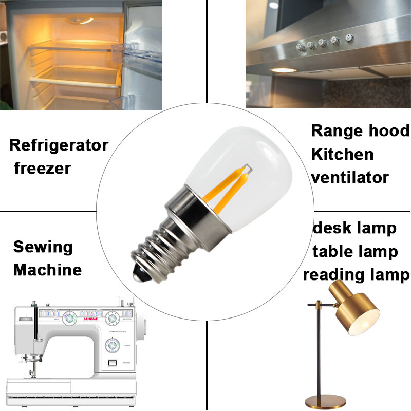 Mini filamento de luz para refrigerador, lâmpada led de 220v 110v 12 v e12 e14 b15 com revestimento transparente para economia de energia 12 volts para refrigeração e costura
