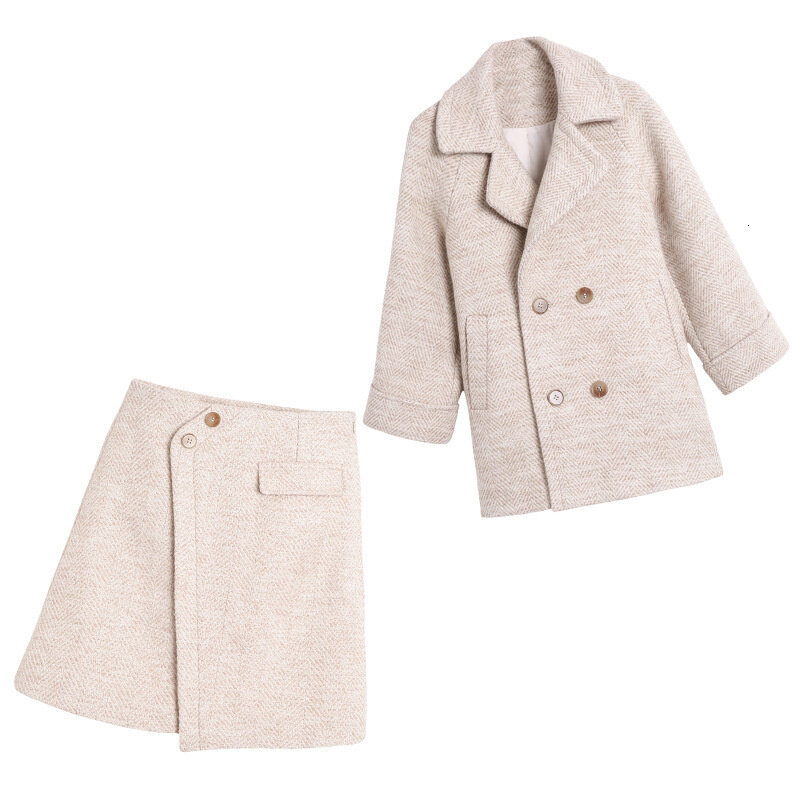 Conjunto de chaqueta y falda de lana de imitación para mujer, abrigo coreano, capa gruesa básica de moda para Otoño e Invierno