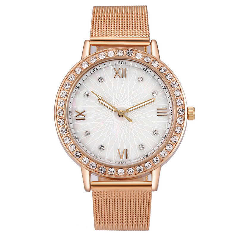 Relógio de pulso feminino de strass rosa, relógio analógico de quartzo em aço inoxidável para mulheres, relógio de luxo para negócios, novo, 2019