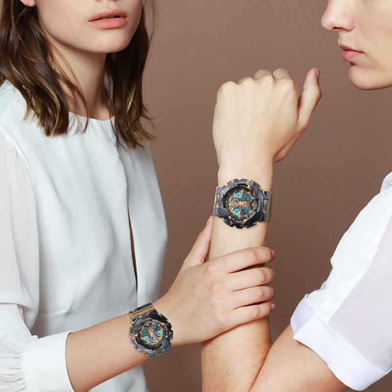 Tasgo relógio digital de pulso masculino e feminino, relógio esportivo com mostrador duplo quartzo 2020