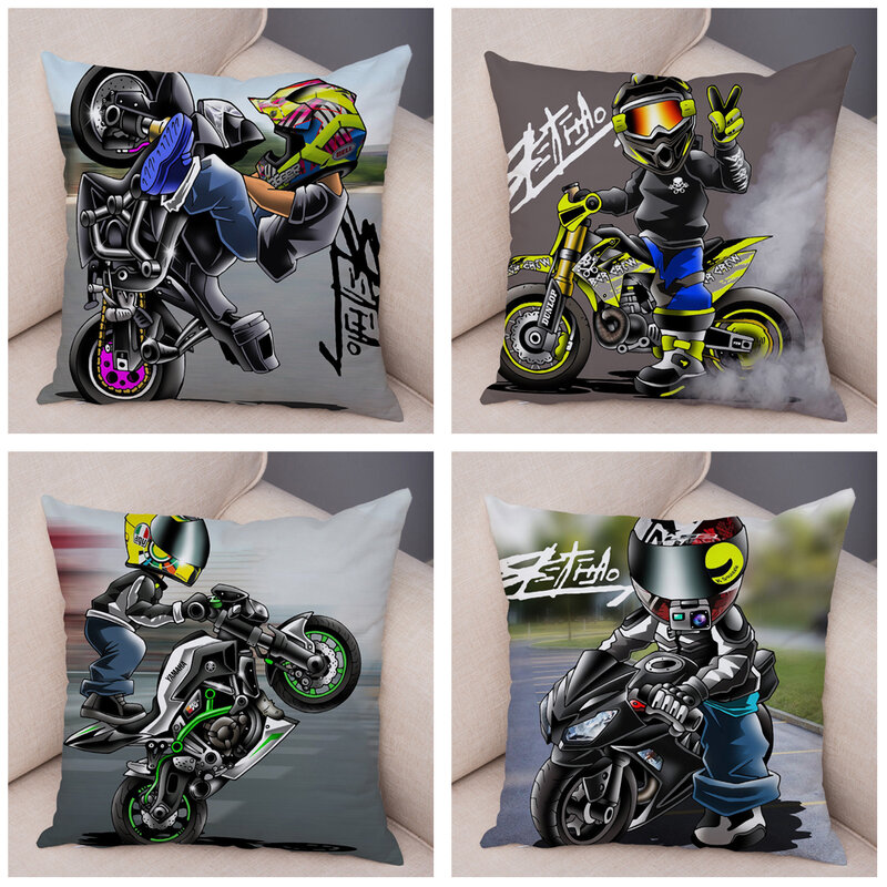 Fronha capa de almofada esportes extremos decoração dos desenhos animados da motocicleta macio colorido móvel bicicleta travesseiro para o sofá casa carro