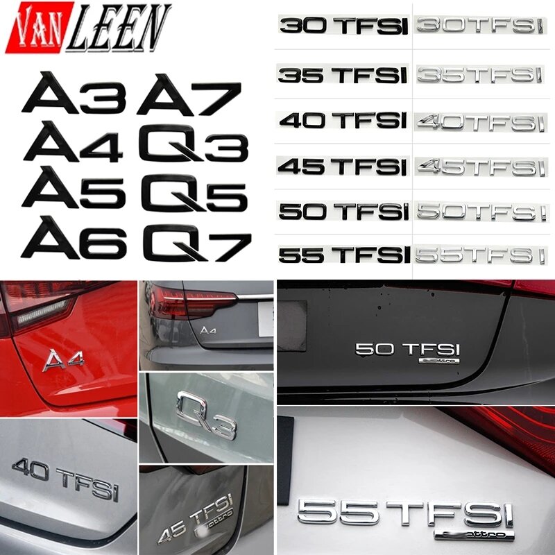 Car Emblem Stickers For Audi Sline A3 A4 A5 A6 A7 Q3 Q5 SQ5 Quattro Q7 S3 S4 S5 S6 RS3 RS4 Sline Bumper Trunk Boot Letter Badge