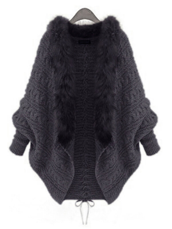 2020 Women Knitted Sweater Cape Coat Winter Cardigan Fake Fur Collar Warm Gothic Knitwear Tops Vogue Batwing Sleeve Outerwear