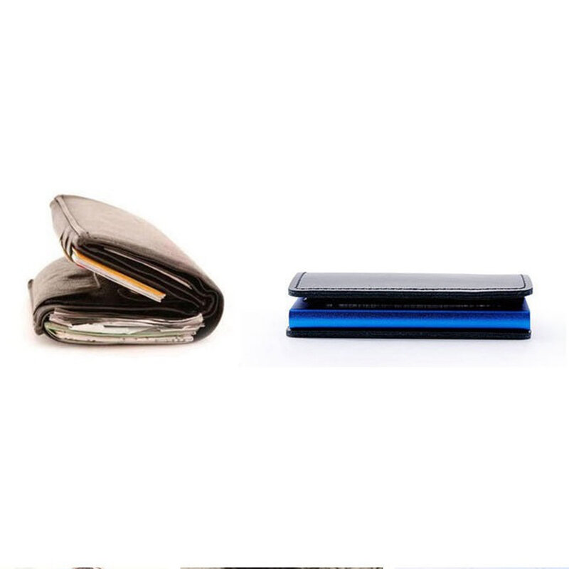1 Buah Kulit Asli Baru Logam Pria Pemegang Kartu RFID Aluminium Kualitas Tinggi Pemegang Kartu Kredit dengan RFID Memblokir Mini dompet