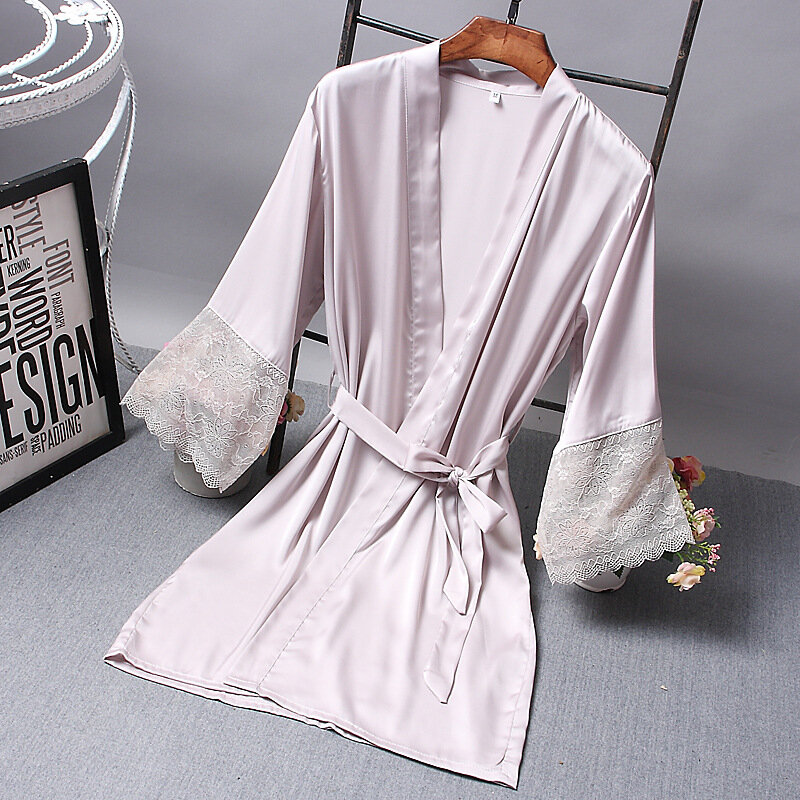 Халат женский атласный кружевной, Элегантная пижама для подружки невесты, пикантная ночная рубашка, шелковый халат-кимоно, одежда для сна