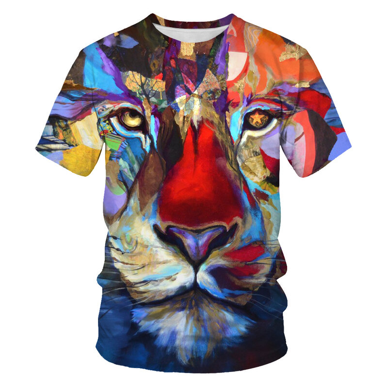 T-Shirt manches courtes col rond pour homme, Streetwear, décontracté, surdimensionné, Punk, à la mode, avec impression Lion 3D, offre spéciale, été