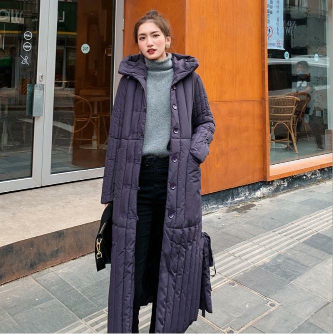Newest Women Winter Autumn X-Long Jackets Single Breasted Solid Color Hooded Casual Cotton Padded Parkas Large Size Coat K1395