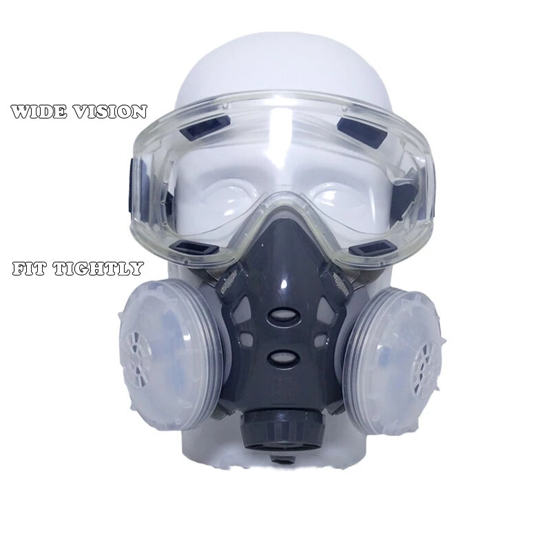 Новая Пылезащитная маска, респиратор с двойным фильтром, маска на половину лица с защитными очками для плотника, строителя, полировка, Пылез...