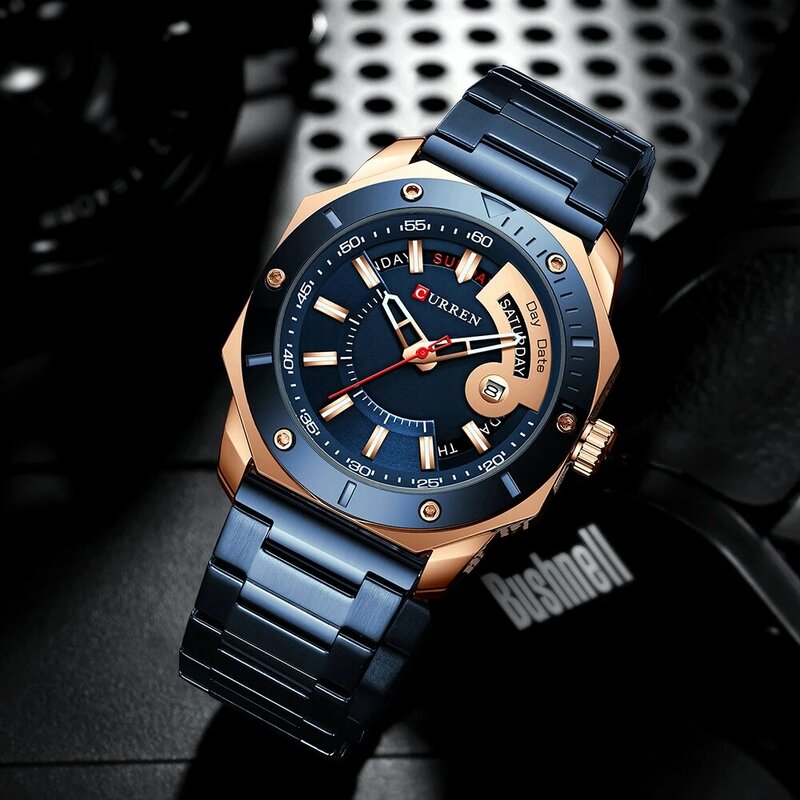 CURREN – montre de sport étanche en acier inoxydable pour homme, accessoire de luxe, à Quartz, avec calendrier, à la mode