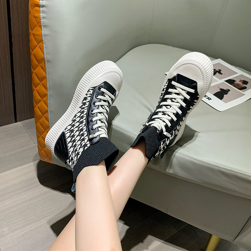Aiyuqi sapatilhas femininas botas 2021 novas de sola grossa sapatos de moda feminina respirável botas de outono