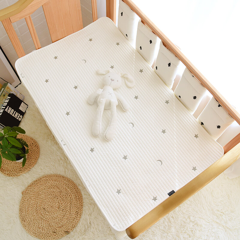 Korean Baby Cot Crib Quilted Sheet Cotton Bear Star Lemon Balloon Embroidered Kids Infant Children Toddler Sheets Bed Linen