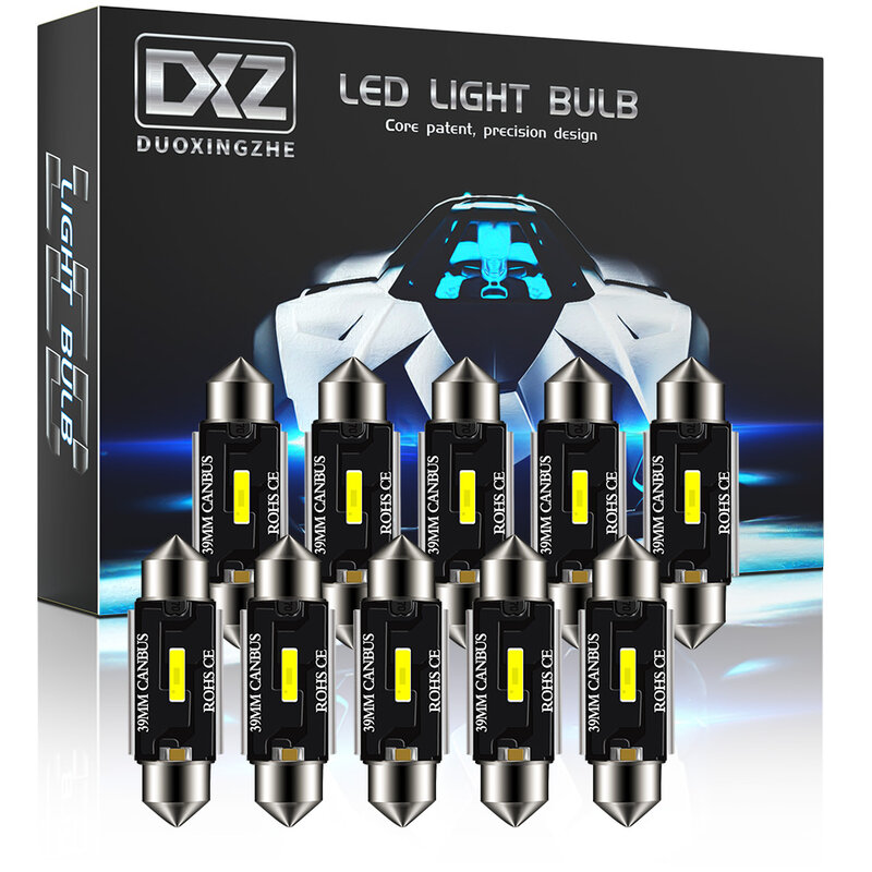 DXZ-31MM 36MM 39MM 41MM 장식용 LED 전구, C5W C10W, 캔버스, 자동차 내부지도, 돔 조명, 독서등, 12V/24V, 자동 램프, 10 개