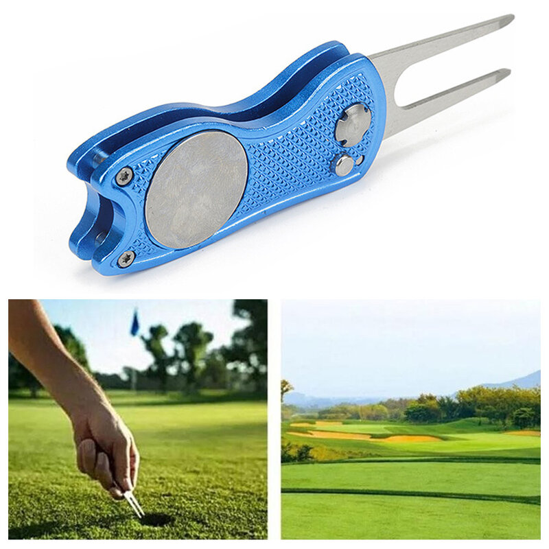Mini Foldable Golf Green Fork Divot Tool Ball Marker Pitchfork Putting Fork Training Repair Switchblade Pitch Groove Cleaner