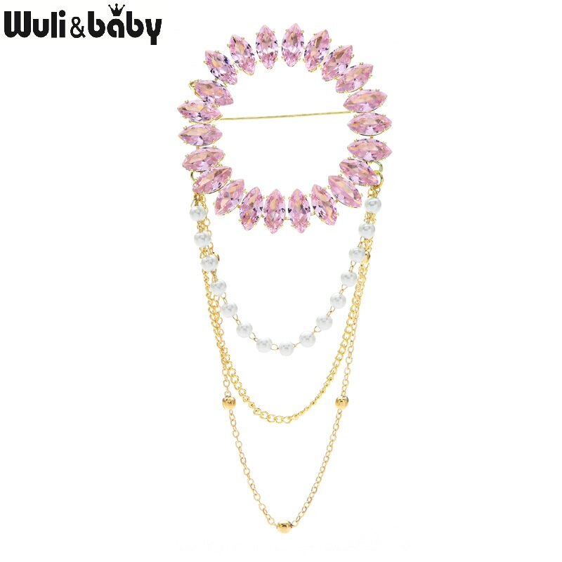 Wuli&baby Cubic Zirconia Round Tassel Brooches For Women Unisex 2-color Circle Flower Party Office Brooch Pins Gifts