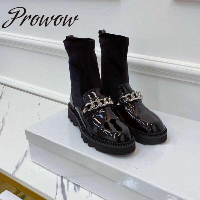 Женские ботинки на цепочке Prowow, черные ботинки из натуральной кожи, на платформе, удобная обувь,