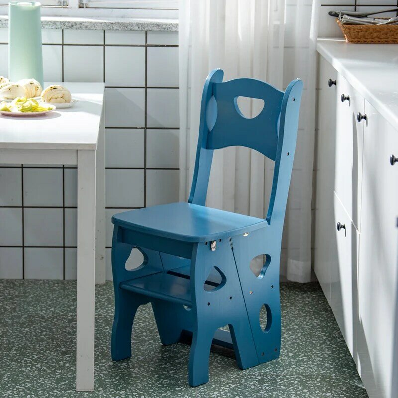 접이식 사다리 의자 높은 의자 주방 홈 다기능 텔레스코픽 사다리 단단한 나무 식당 의자 가정용 가구