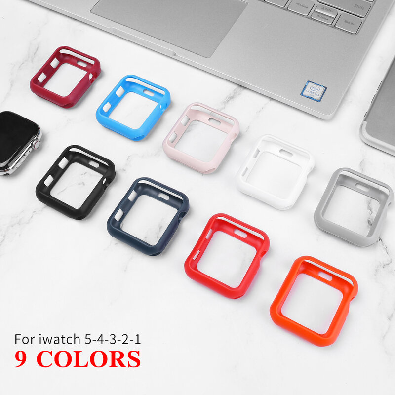 Soft Case Silikon untuk Apple Watch Tali 3 2 1 Seri 38 Mm 42 Mm Cangkang Pelindung Bumper untuk IWatch band 4 5 44 Mm 40 Mm Aksesoris