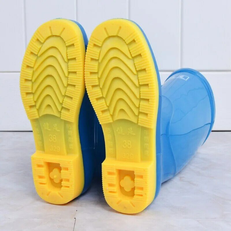 고무 비 신발 여자의 높은 배럴 따뜻한 Antiskid 내마 모성 노동 보호 시장 솔리드 컬러 장화 PVC 물 신발