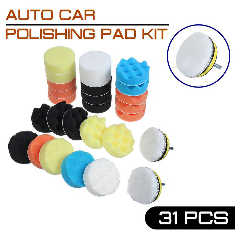 31Pcs Buffing Pad Set Benang 3 Inch 80Mm Auto Mobil Polishing Pad Kit untuk Bor Adaptor M10 Power ALAT + Pemoles Mobil