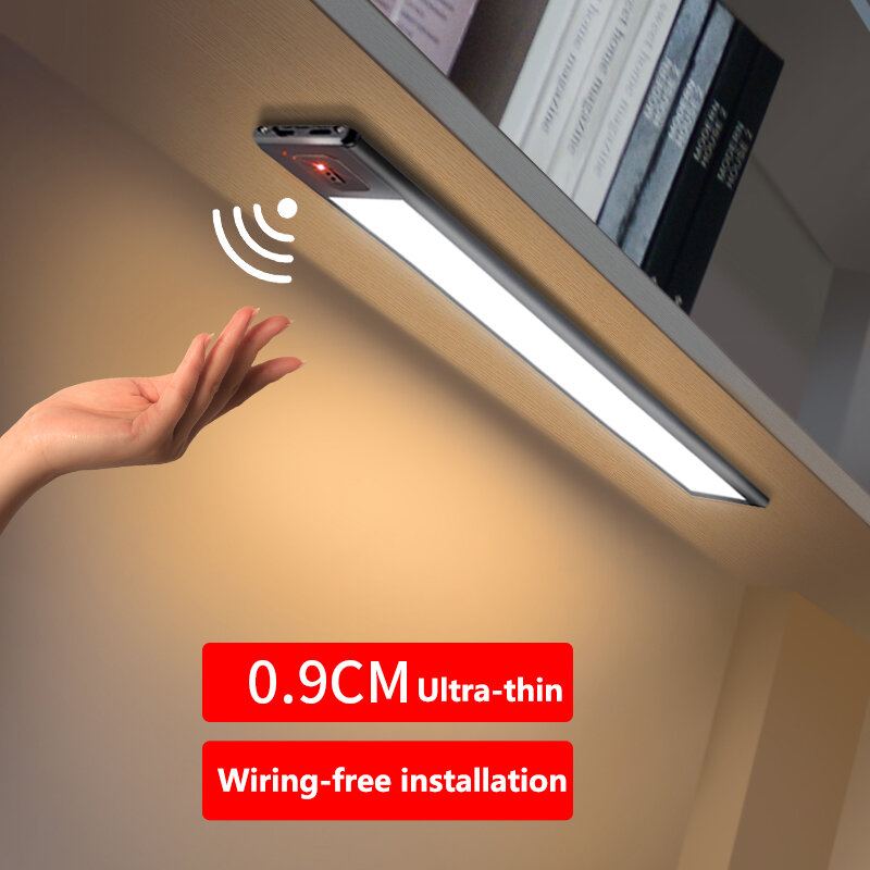 Ultra-thin Hand Sweep/PIR Motion Sensor LED Under Cabinet Light USB Rechargeable Wardrobe Closet Cupboard Magent install lamp