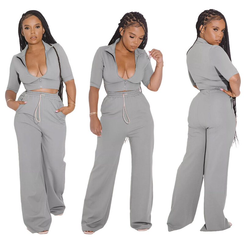 2021 Autumn Women Two Piece Set Shirt And Long Wide Pants Sportsuit Tracksuit Matching Set Solid Color Clothes For Women Outfit
