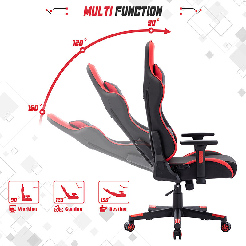 Styl wyścigowy fotel gamingowy PU skóra z wysokim oparciem ergonomiczne krzesło biurowe z regulowanym podłokietnikiem i stabilizator lędźwiowy