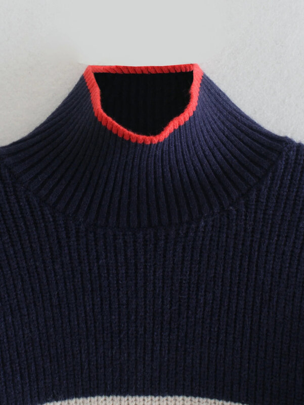 SLMD Half-Turtleneck Striped Sweaters Women 2021 Fashion Loose Knitting Sweaters Vintage Female Long Sleeve Pullovers