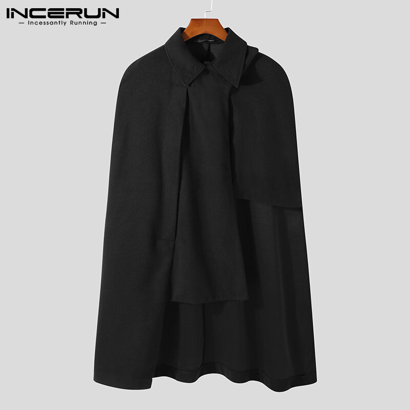 INCERUN New Men's Coats Lapel Long Sleeve Trench Ponchos Fashion Well Fitting Handsome Stylish Irregular Outerwear Cloak S-5XL