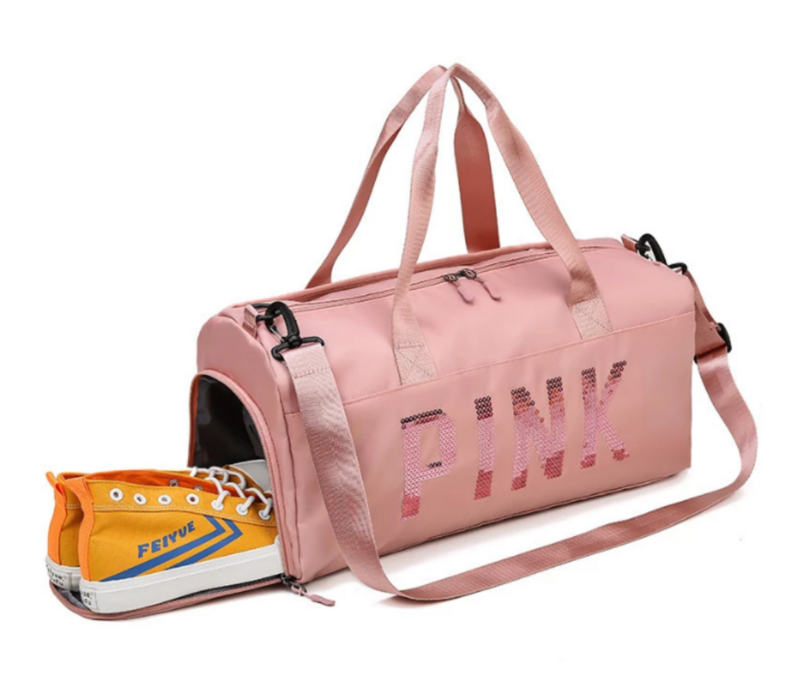 핑크 길고 짧은 야외 여행 가방 대용량 나일론 방수 신발 가방 2021 패션 여성 체육관 어깨 가방