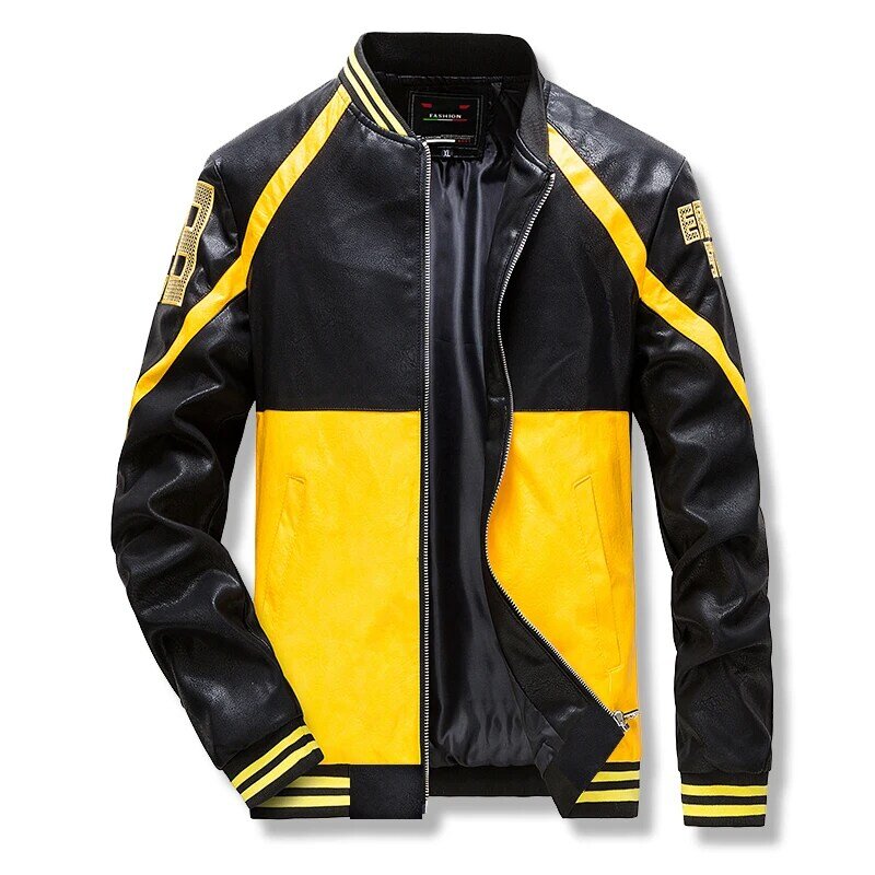 2021 bel patchwork giacca di pelle nera uomo Trend cappotto allentato uomo Bomber abiti autunnali locomotiva giacca da uomo abbigliamento