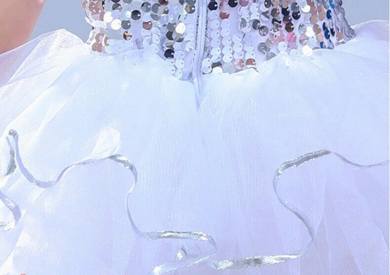 여자 재즈 현대 무용 의상 화이트 옐로우 핑크 스팽글 탑 여자 댄스 키즈 발레리나 드레스 실버 댄스 착용 어린이